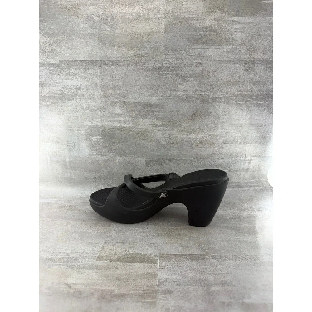 Crocs Cyprus II Black Strappy High Heel Sandals Women Size 8 Slip On Comfort